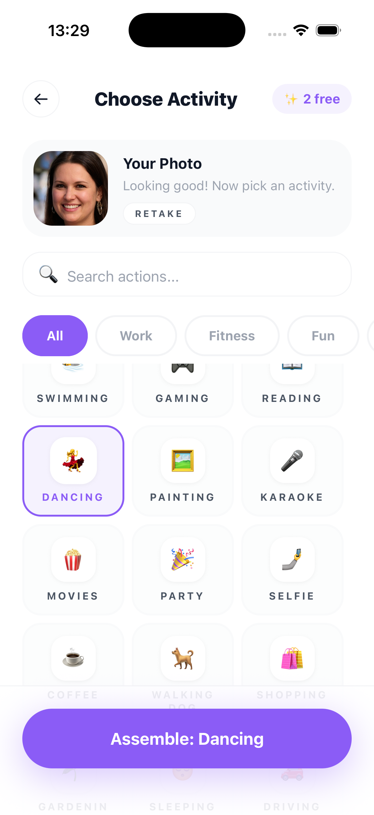 Selecting the Dancing pose for the figurine