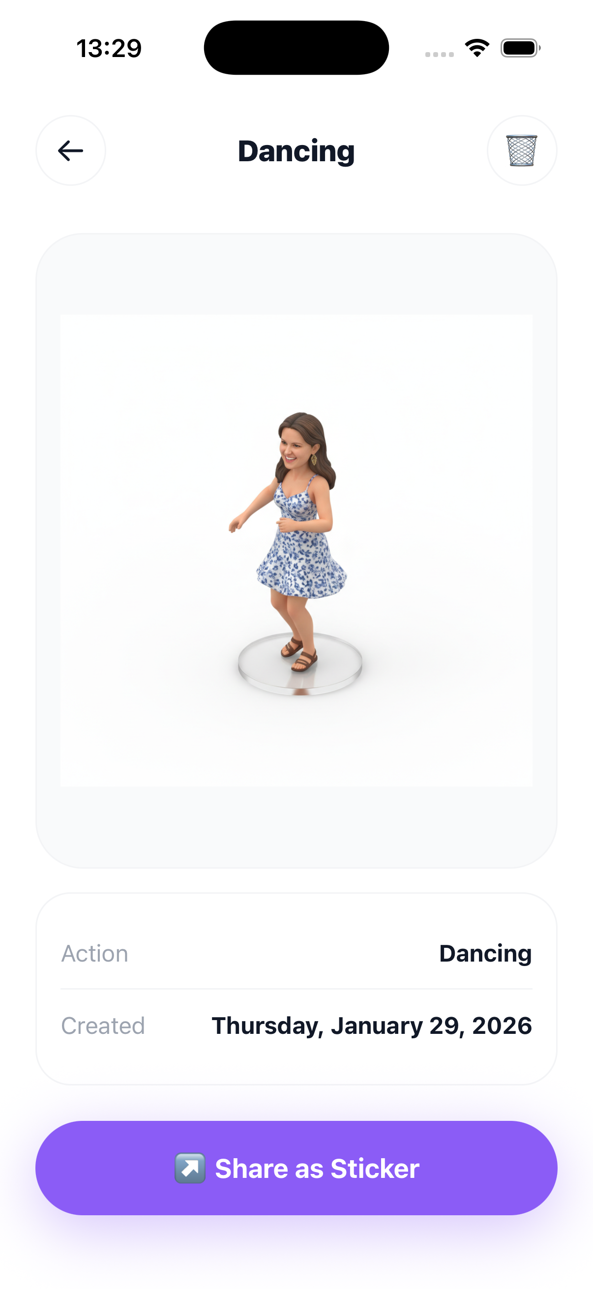 Figurine detail view with share options